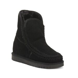 TOP3 Black Made In Portugal Suede Whipstitch Cozy Faux Fur Interior Booties